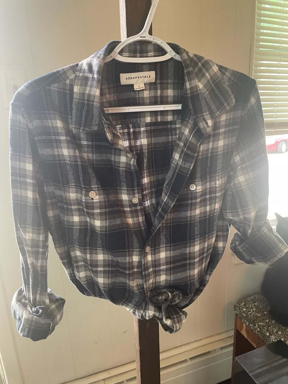 Aéropostale Black and White Plaid Cotton Button-Down Shirt